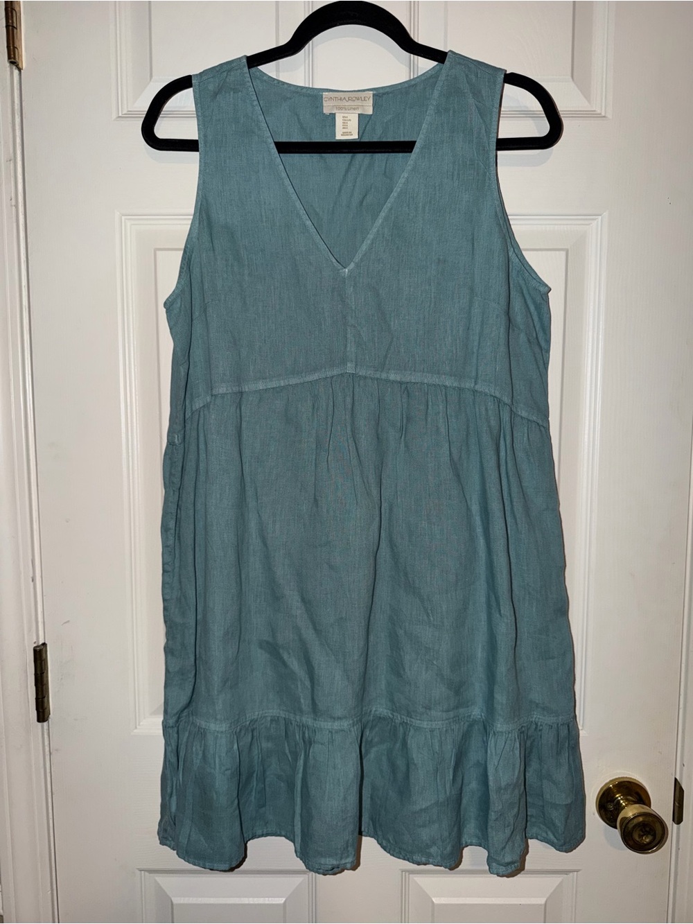 Cynthia Rowley 100% Linen Seafoam Green Sleeveless V-Neck Tiered Dress